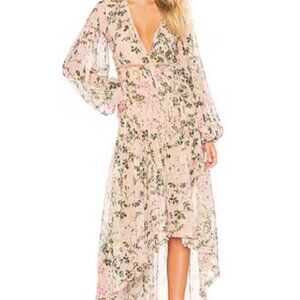 Rococo Sand Floral Metallic Stripe Maxi Dress V-Neck Pink